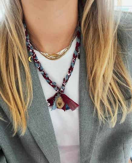 Bandana ketting denim met bordeaux