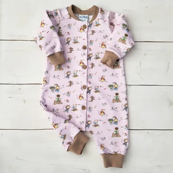 LILLIPUT organic OVERALL - PINK with brown cuffs