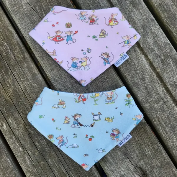 Bandana DROOL BIB - Pink or Blue - with mice