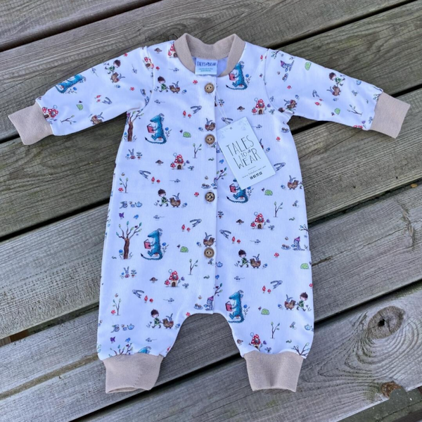 LILLIPUT organic OVERALL - NEUTRAL/CREAM with dragon