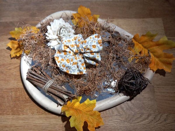 Chouchou fleuri orange gris