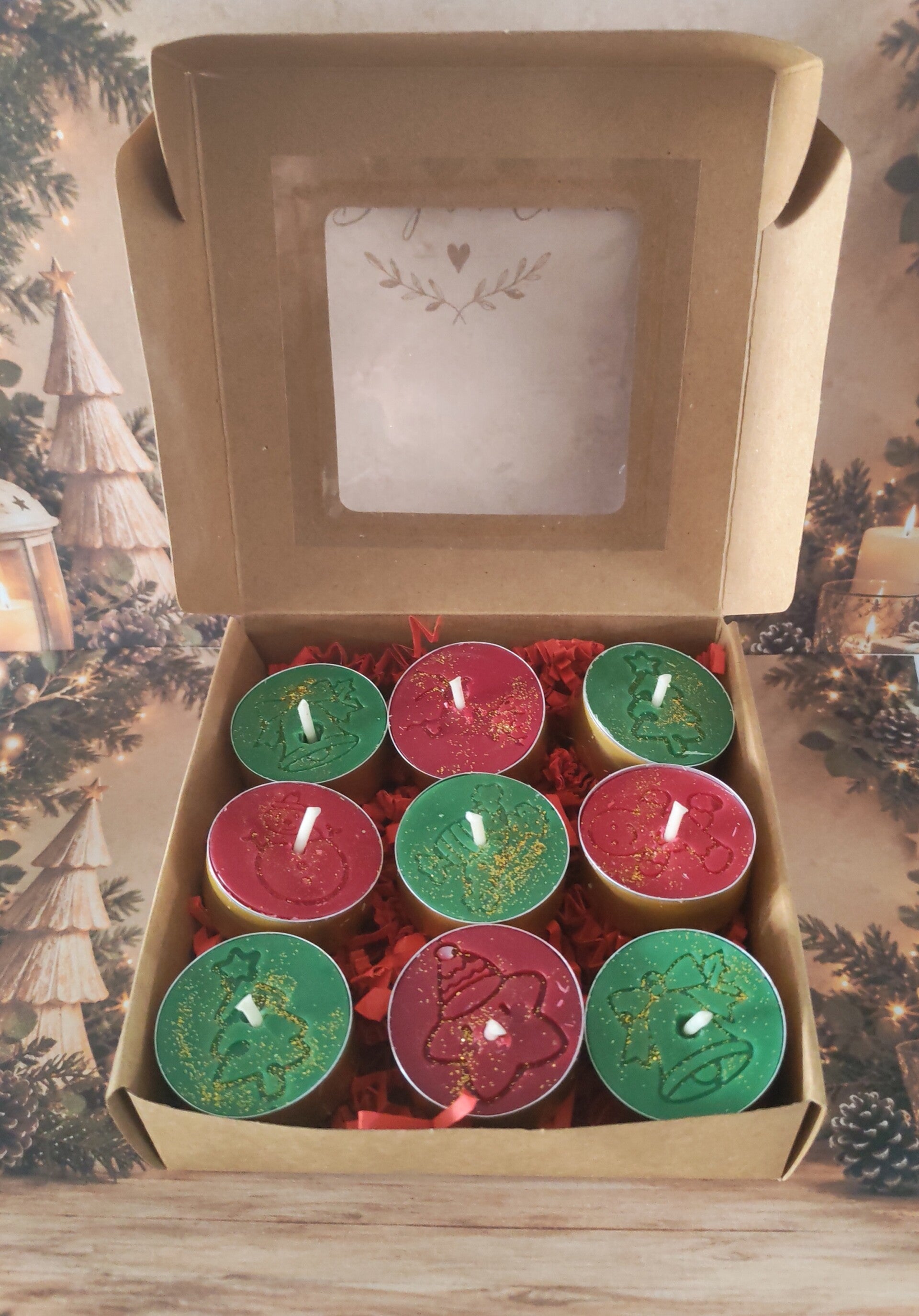 Coffret de 9 bougies chauffe-plat de Noël