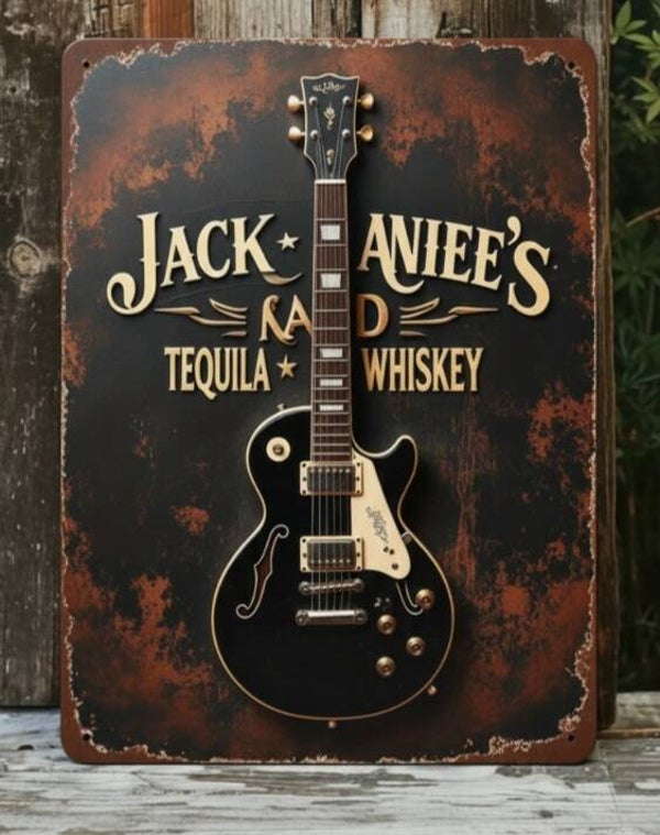 Metal Rock Bord Jack Daniel's 3D Gitaar Whiskey Decoratie