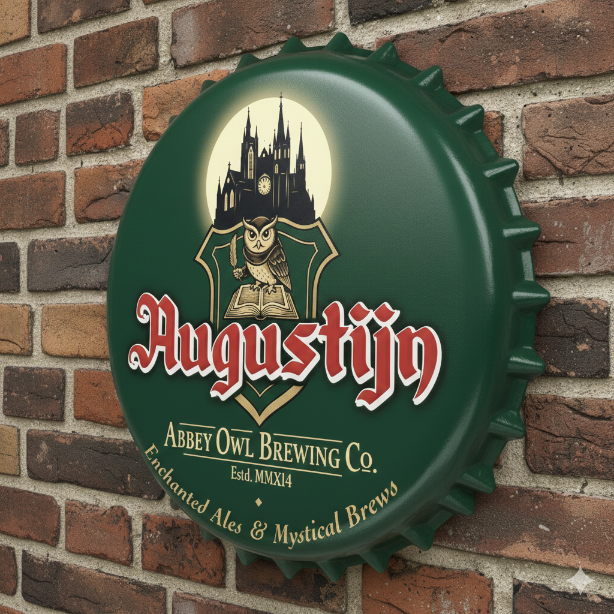 Metalen Wandbord Augustijn Kroonkurk - 43cm - Abbey Owl Brewing