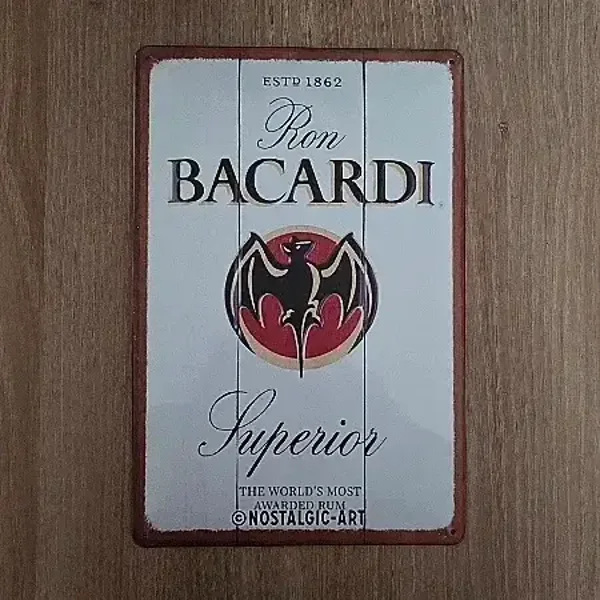 Vintage Metalen Bord Bacardi Superior - 20x30 cm