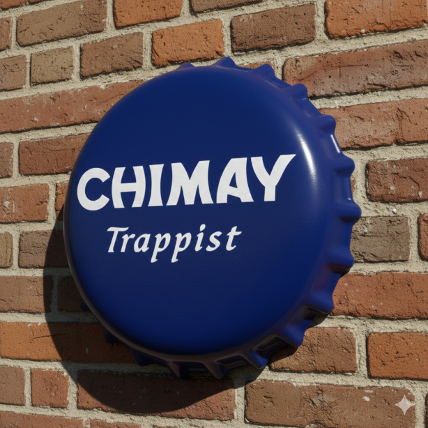 Metalen Wandbord Chimay Kroonkurk - Blauw - 43 cm