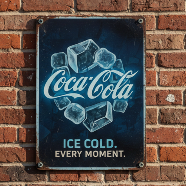 Metalen Wandbord Coca-Cola Retro - Ice Cold Blue - Vintage Look