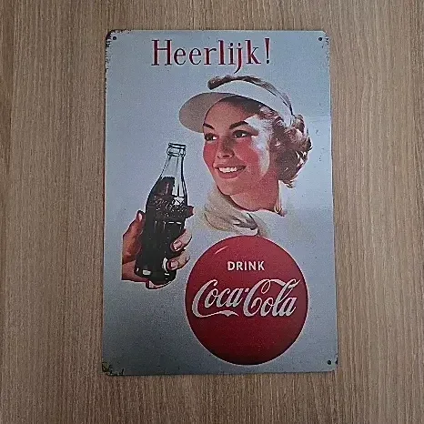 Vintage Coca-Cola Metalen Bord - Heerlijk! - 20x30 cm