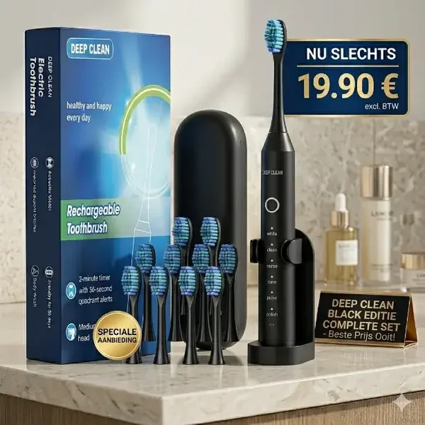 Deep Clean Elektrische Tandenborstel Set - 10 Opzetstukken - Black/White Edition