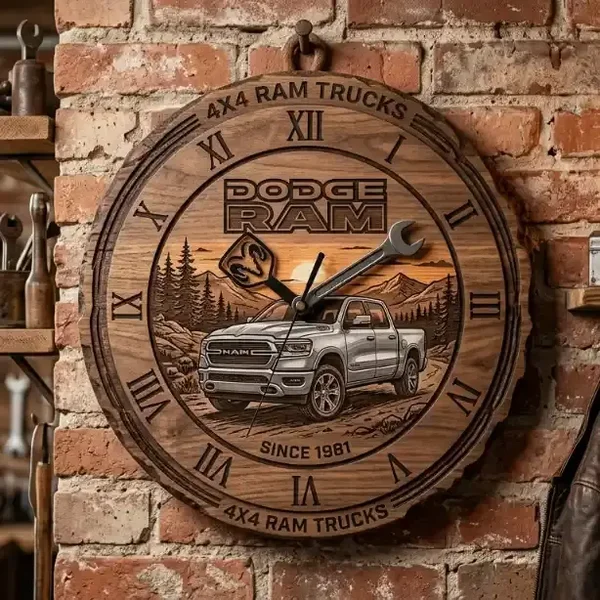 Dodge Ram Wandklok - Massief Hout - 30cm - 4x4 Truck Decoratie