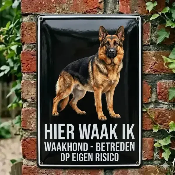 Metalen Waakbord Duitse Herder - Hier Waak Ik - 20x30 cm