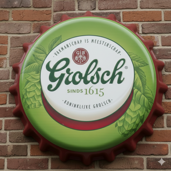Grolsch Metalen Wandbord Kroonkurk XL - 43cm - Bier Decoratie