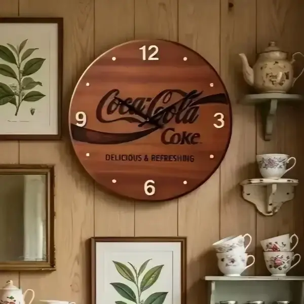 Houten Coca-Cola Wandklok Vintage - Luxe Wanddecoratie - 30cm