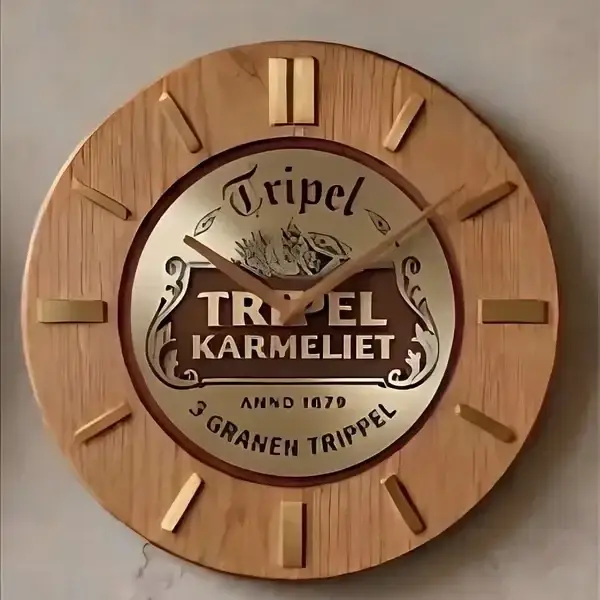 Luxe Wandklok Tripel Karmeliet - Houtlook & Goud - 30cm