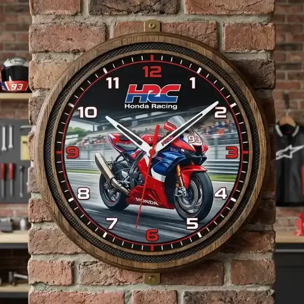 Houten HRC Honda Racing Wandklok - 30cm - Motor Design