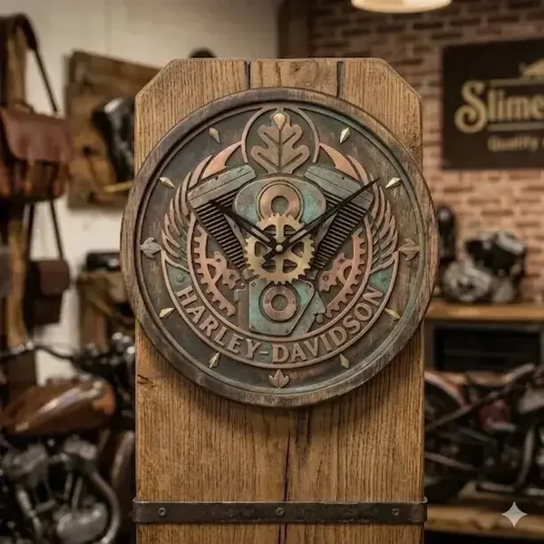 Luxe Harley-Davidson Stijl Wandklok - 3D Motorblok - 30cm
