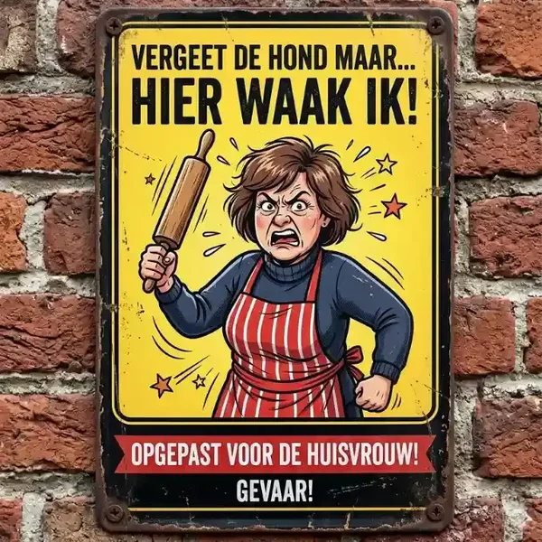 Metalen Bord Hier Waak Ik - Huisvrouw met Deegroller