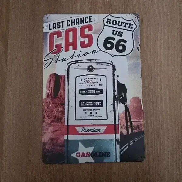 Vintage Metalen Wandbord Route 66 - Last Chance Gas Station - 20x30 cm