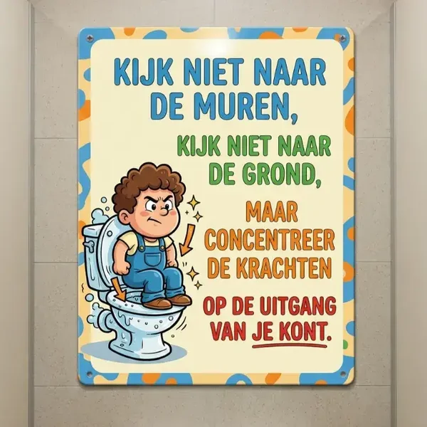 Metalen Bord Toilet Humor - Concentreer de Krachten - Wanddecoratie