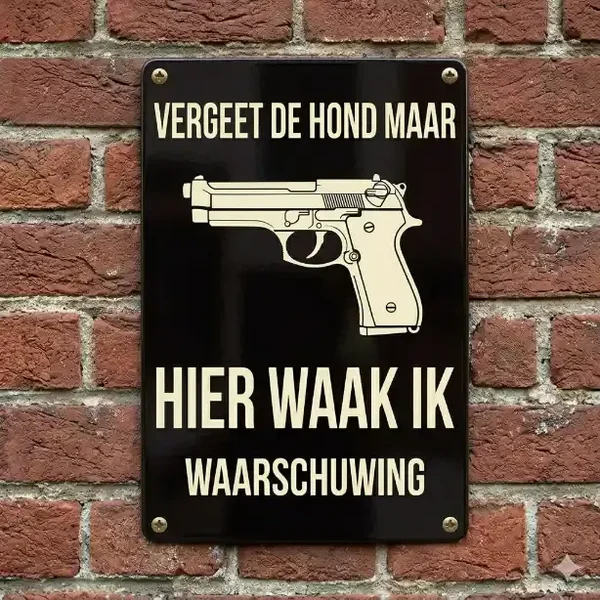Metalen Bord - Vergeet de Hond Maar - Hier Waak Ik - Waarschuwingsbord