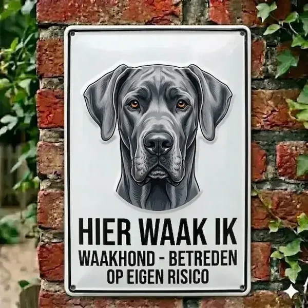 Metalen Waarschuwingsbord Duitse Dog - Hier Waak Ik - 20x30 / 30x40 cm