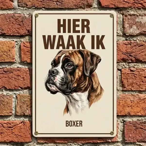 Metalen Waakbord Boxer - Hier Waak Ik - Vintage Look
