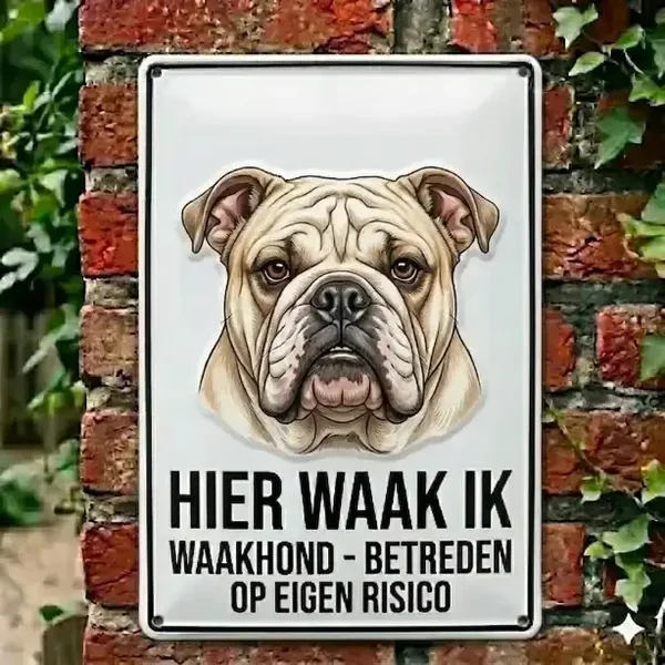 Metalen Waakbord Bulldog - Hier Waak Ik - Betreden op Eigen Risico