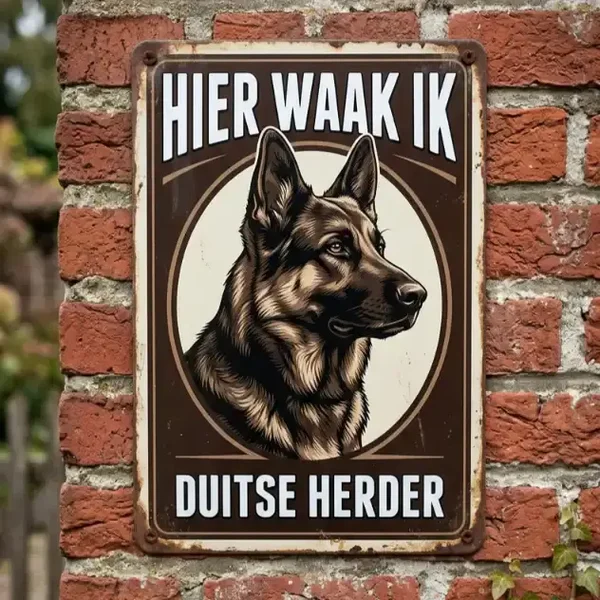 Metalen Waakbord Duitse Herder - Hier Waak Ik
