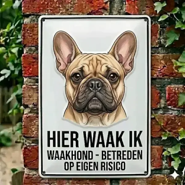 Metalen Waakbord Franse Bulldog - Hier Waak Ik