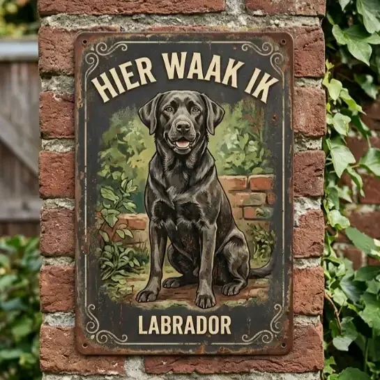 Metalen Waakbord Labrador - Hier Waak Ik - Vintage Look