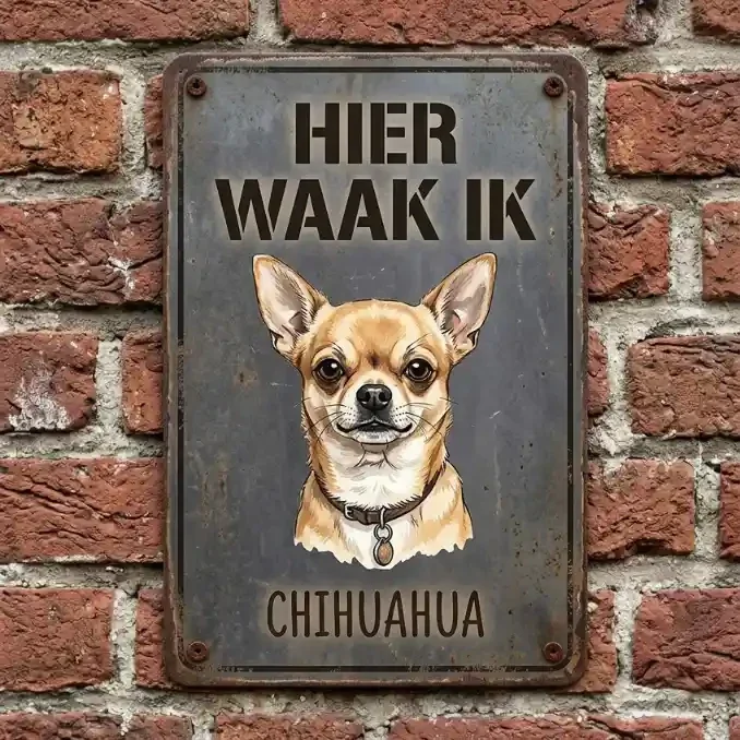 Metalen Waakbord Chihuahua - Hier Waak Ik - Vintage Look