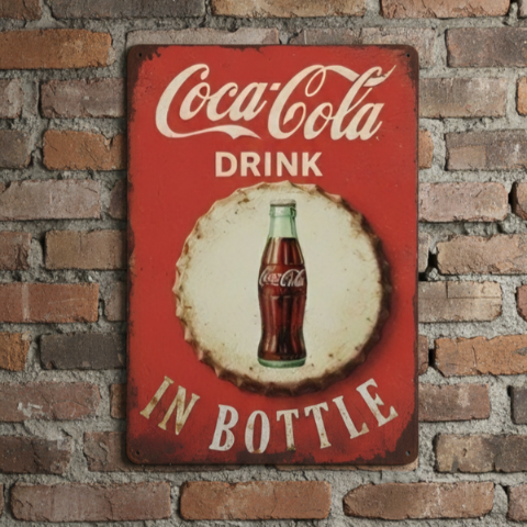 Metalen Wandbord Coca-Cola Retro - Vintage Fles Design