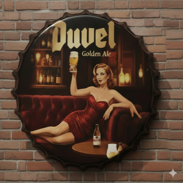 Duvel Kroonkurk Wandbord Metalen Decoratie - 43 cm