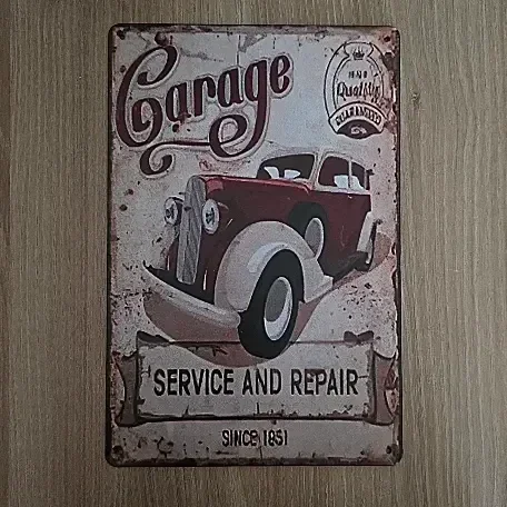 Vintage Metalen Wandbord Garage Service & Repair - 20x30 cm