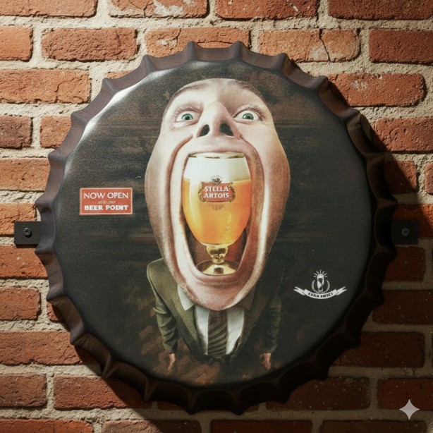 Metalen Wandbord Kroonkurk Stella Artois – Vintage Bierbord 3D Design