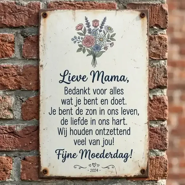Metalen Wandbord Lieve Mama - Bloemendesign - Moederdag Cadeau