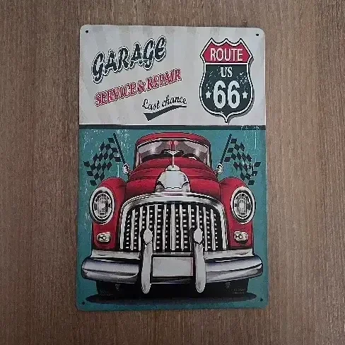 Vintage Metalen Wandbord Route 66 Garage - 20x30 cm