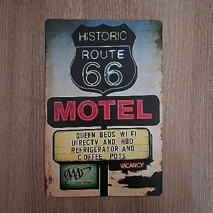 Vintage Wandbord Route 66 Motel - Retro Decoratie - 20x30 cm