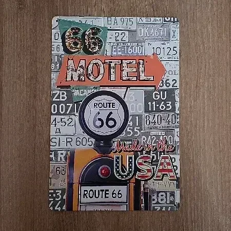 Vintage Metalen Wandbord Route 66 Motel - 20x30 cm