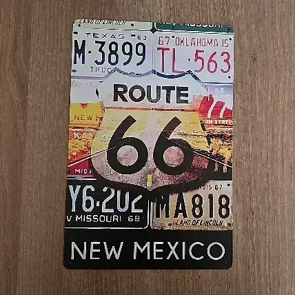 Vintage Metalen Wandbord Route 66 - New Mexico Collage - 20x30 cm