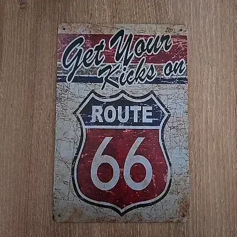 Vintage Metaalbord Route 66 - Get Your Kicks - 20x30 cm