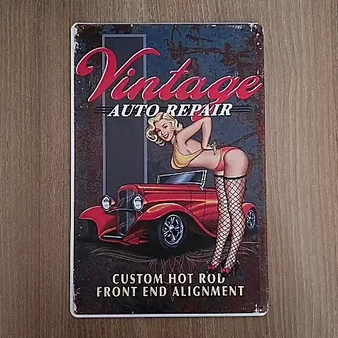Vintage Wandbord Auto Repair - Pin-up & Hot Rod - 20x30 cm