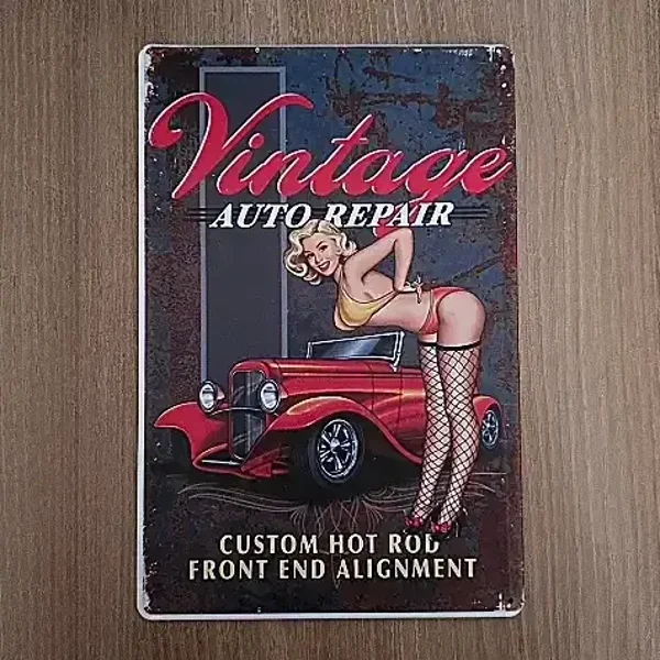 Vintage Wandbord Auto Repair - Pin-up & Hot Rod - 20x30 cm