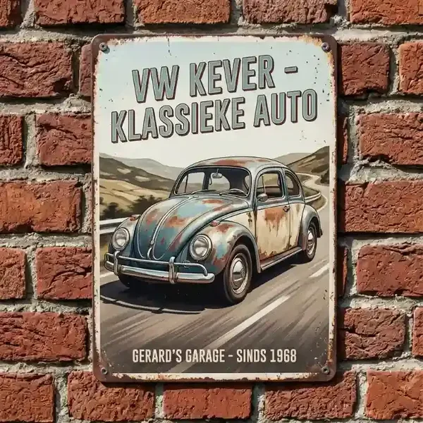 Metalen Wandbord VW Kever - Klassieke Auto Vintage Look
