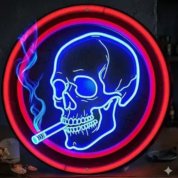 Smoking Skull Neon Bord - Blauwe Schedel LED Verlichting - USB