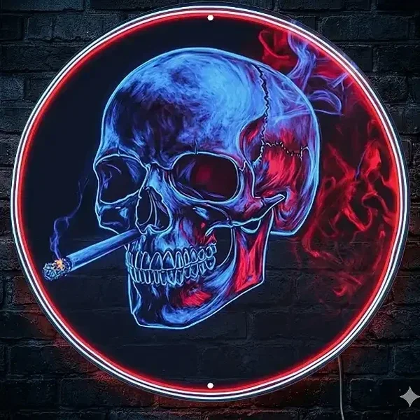 Neon Look Wandbord Smoking Skull - USB LED Verlichting - Diverse Maten