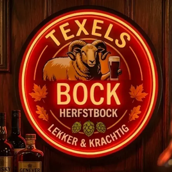 Texels Bock Bier LED Neonbord - Herfstbock Wanddecoratie