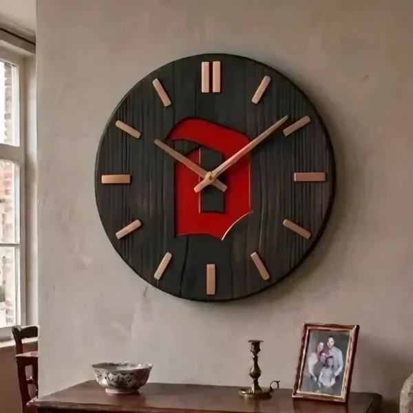 Luxe Wandklok Zwart/Rood – Industrieel Design – 30cm