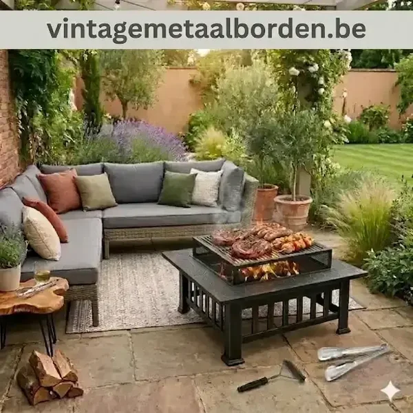-in-1 Vuurkorf BBQ Tafel - 81x81cm - Inclusief Vonkenscherm & Grill