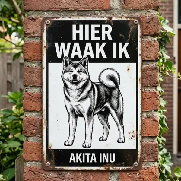 Metalen Waakbord Akita Inu - Hier Waak Ik